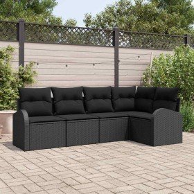 Conjunto de sofá de jardín con cojín 5 pcs Negro Poliratán