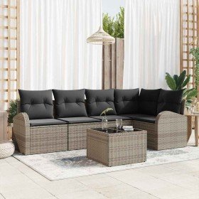 Conjunto de sofá de jardín con cojín 6 pcs Gris Poliratán