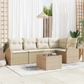 Conjunto de sofá de jardín 6 pcs Beige y blanco Poliratán