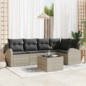 Conjunto de sofá de jardín con cojín 6 pcs Gris claro Poliratán