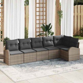 Conjunto de sofá de jardín con cojín 6 pcs Gris Poliratán Conjunto de sofá de jardín con cojín 6 pcs Gris Poliratán