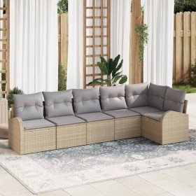 Conjunto de sofá de jardín 6 pcs beige y gris claro Poliratán Conjunto de sofá de jardín 6 pcs beige y gris claro Poliratán