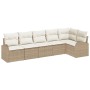 Conjunto de sofá de jardín 6 pcs Beige y blanco Poliratán
