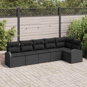 Conjunto de sofá de jardín con cojín 6 pcs Negro Poliratán