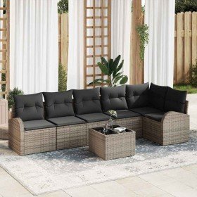 Conjunto de sofá de jardín con cojín 7 pcs Gris Poliratán Conjunto de sofá de jardín con cojín 7 pcs Gris Poliratán