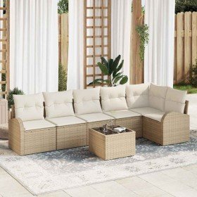 Conjunto de sofá de jardín 7 pcs Beige y Poliratán