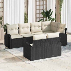 Conjunto de sofá de jardín 7 pcs Negro y blanco Poliratán en Conjuntos de jardín | Comprar online en Foro24