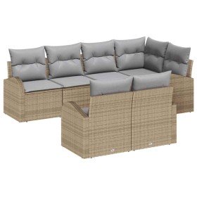 Conjunto de sofá de jardín 7 pcs beige y gris claro Poliratán en Conjuntos de jardín | Comprar online en Foro24