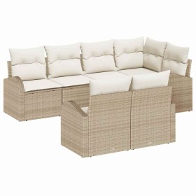 Conjunto de sofá de jardín 7 pcs Beige y blanco Poliratán