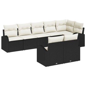 Conjunto de sofá de jardín 8 pcs Negro y blanco Poliratán