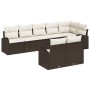 Conjunto de sofá de jardín 8 pcs Marrón y blanco Poliratán