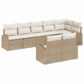 Conjunto de sofá de jardín 8 pcs Beige y blanco Poliratán