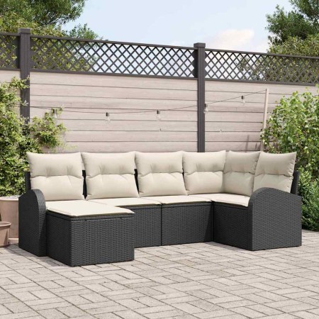 Conjunto de sofá de jardín 6 pcs Negro y Poliratán
