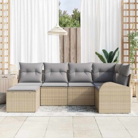 Conjunto de sofá de jardín 6 pcs beige y gris claro Poliratán