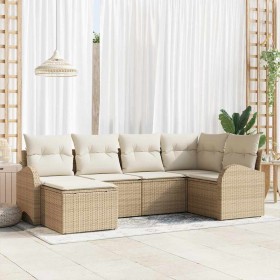Conjunto de sofá de jardín 6 pcs Beige y blanco Poliratán