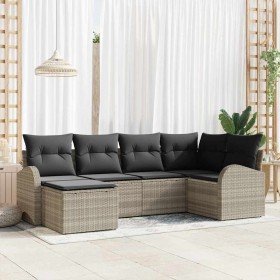 Conjunto de sofá de jardín con cojín 6 pcs Gris claro Poliratán Conjunto de sofá de jardín con cojín 6 pcs Gris claro Poliratán