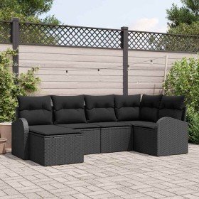 Conjunto de sofá de jardín con cojín 6 pcs Negro Poliratán