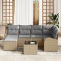 Conjunto de sofá de jardín 7 pcs beige y gris claro Poliratán