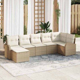 Conjunto de sofá de jardín 7 pcs Beige Poliratán