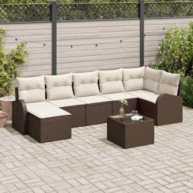Conjunto de sofá de jardín 8 pcs Marrón Poliratán