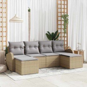 Conjunto de sofá de jardín 6 pcs beige y gris claro Poliratán