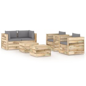 Muebles de jardín 6 piezas con cojines madera impregnada verde