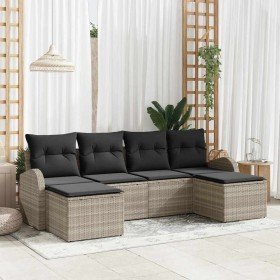 Conjunto de sofá de jardín con cojín 6 pcs Gris claro Poliratán
