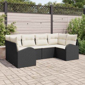 Conjunto de sofá de jardín con cojín 6 pcs Negro Poliratán