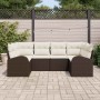 Conjunto de sofá de jardín con cojín 6 pcs Marrón Poliratán