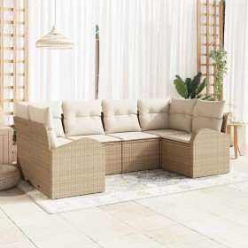 Conjunto de sofá de jardín con cojín 6 pcs Beige Poliratán