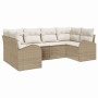 Conjunto de sofá de jardín con cojín 6 pcs Beige Poliratán