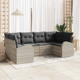 Conjunto de sofá de jardín con cojín 6 pcs Gris claro Poliratán
