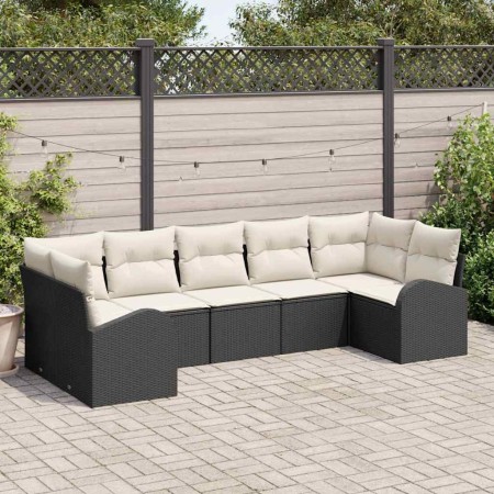 Conjunto de sofá de jardín 7 pcs Negro y Poliratán