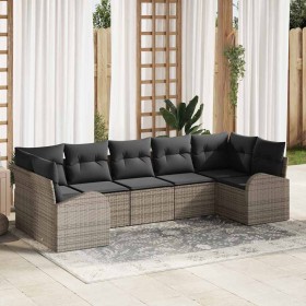 Conjunto de sofá de jardín con cojín 7 pcs Gris Poliratán