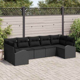 Conjunto de sofá de jardín con cojín 7 pcs Negro Poliratán