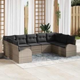 Conjunto de sofá de jardín con cojín 9 pcs Gris Poliratán