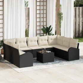Conjunto de sofá de jardín 10 pcs Negro y Poliratán