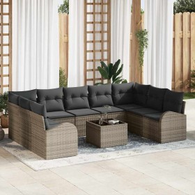 Conjunto de sofá de jardín con cojín 10 pcs Gris Poliratán