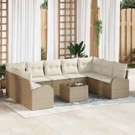 Conjunto de sofá de jardín 10 pcs Beige y Poliratán
