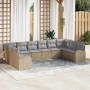 Conjunto de sofá de jardín con cojín 10 pcs Beige y Gris Claro