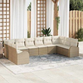 Conjunto de sofá de jardín con cojín 10 pcs Beige y Crema Conjunto de sofá de jardín con cojín 10 pcs Beige y Crema