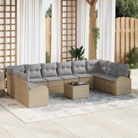 Conjunto de sofá de jardín con cojín 11 pcs Beige y Gris Claro Conjunto de sofá de jardín con cojín 11 pcs Beige y Gris Claro