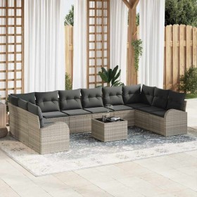 Conjunto de sofá de jardín con cojín 11 pcs Gris Claro