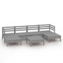 Juego de muebles de jardín 7 piezas madera maciza de pino gris