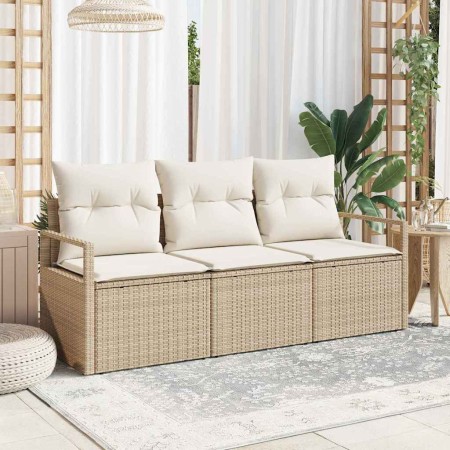 Conjunto de sofá de jardín con cojín 3 pcs Beige y Crema