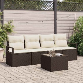 Conjunto de sofá de jardín 5 pcs Marrón y crema 55 x 55 x 37 cm