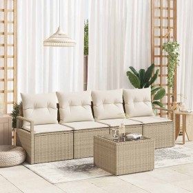 Conjunto de sofá de jardín 5 pcs Beige y Crema 55 x 55 x 37 cm