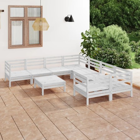 Gartenmöbel-Set 9-teilig aus massivem weißem Kiefernholz von vidaXL, Gartensets - Ref: Foro24-3083250, Preis: 453,54 €, Rabat...
