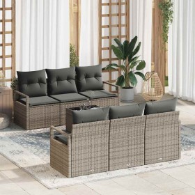Conjunto de sofá de jardín con cojín 7 pcs Gris 55 x 55 x 37 cm