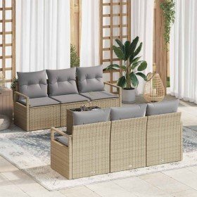 Conjunto de sofá de jardín 7 pcs Beige y gris ratán sintético en Sofás de exterior | Comprar online en Foro24